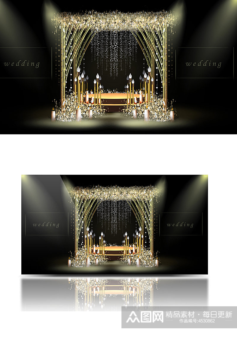 梦幻金属香槟仪式区婚礼效果图梦幻水晶吊顶素材