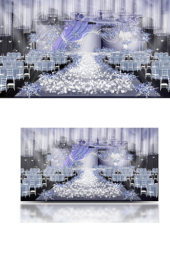 高级简约艺术感流动线条婚礼效果图紫色舞台