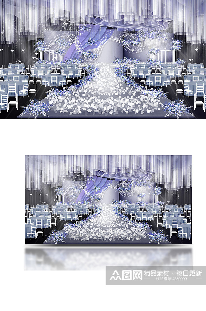高级简约艺术感流动线条婚礼效果图紫色舞台素材