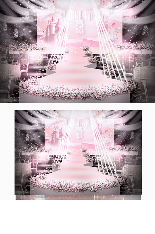 粉色小清新婚礼效果图舞台仪式区浪漫-众图网