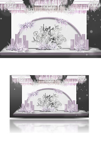 紫白配色花纹主题婚礼梦幻唯美浪漫背景板