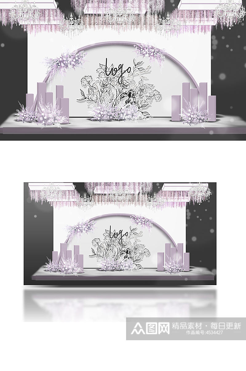 紫白配色花纹主题婚礼梦幻唯美浪漫背景板素材