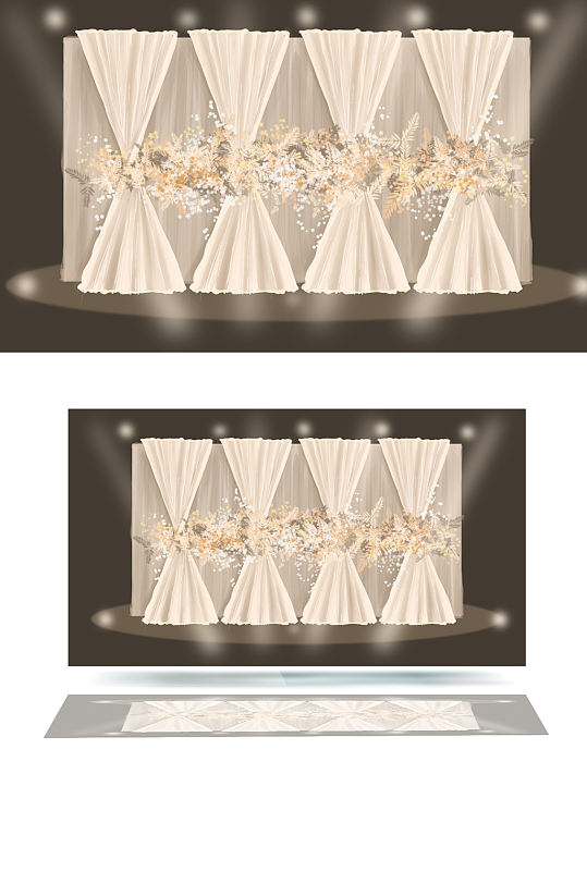 小众婚礼布艺造型香槟色婚礼唯美浪漫背景板-众图网