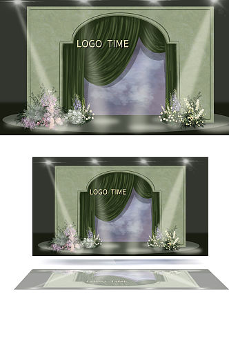 绿色布艺效果图婚礼背景造型油画婚礼花艺