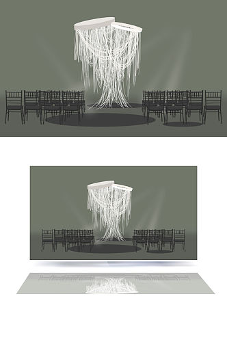 小众婚礼珍珠串背景艺术造型水晶吊顶梦幻