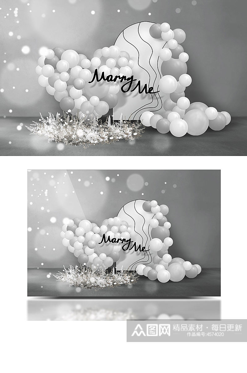 白色清新宝宝生日气球派对宴会婚礼效果图素材