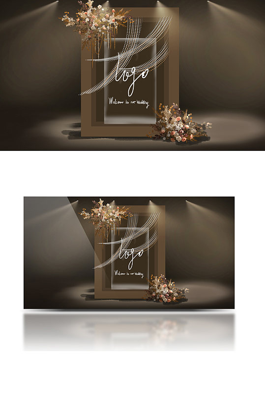 咖色系小众高级迎宾区效果图咖啡色合影-众图网