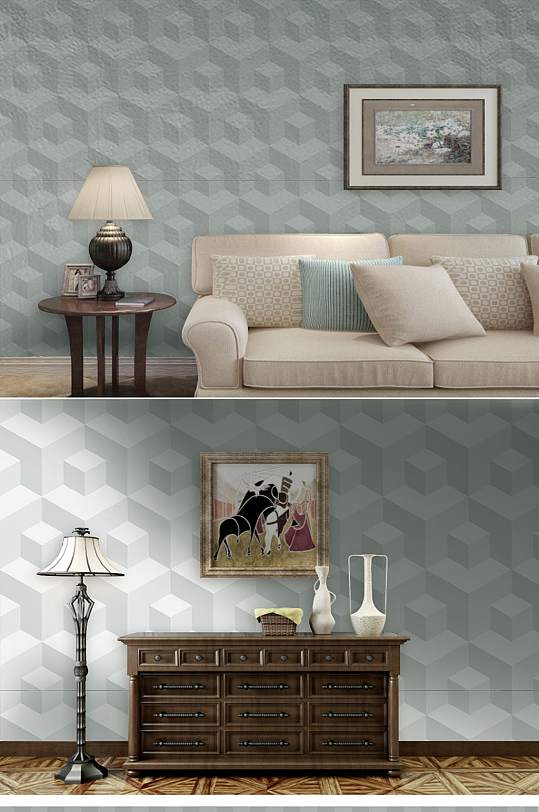 现代简约3D几何图形墙纸-众图网