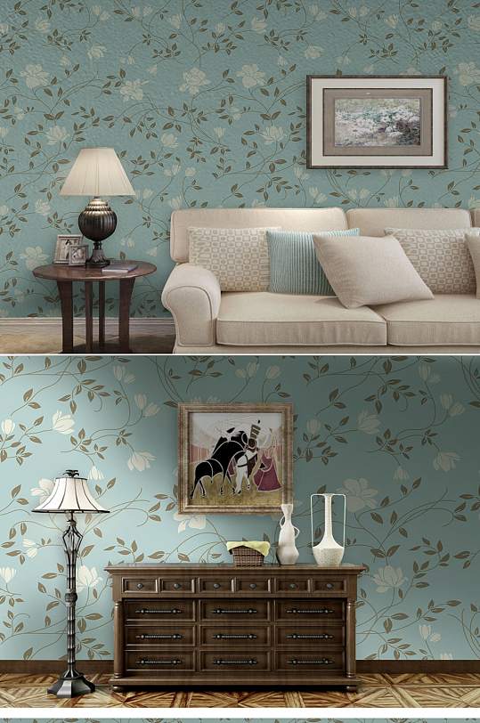 小碎花蓝色小清新墙纸-众图网