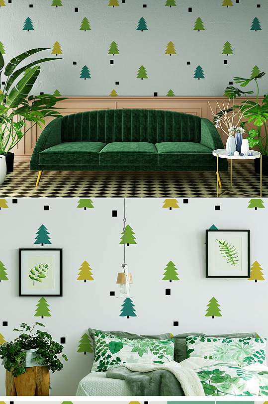 现代简约松树墙纸-众图网
