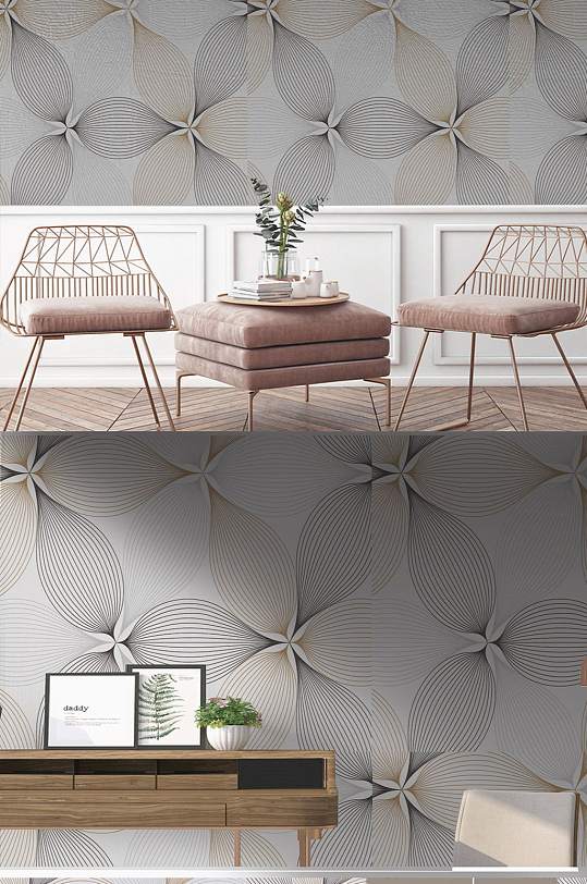 现代简约几何线条墙纸-众图网