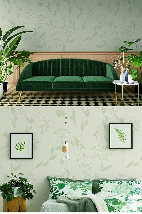 现代简约清新树叶墙纸-众图网