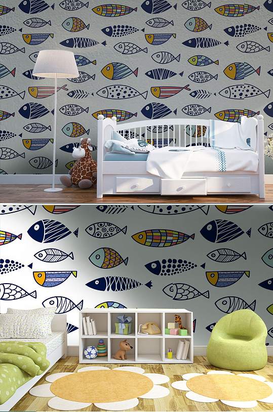 可爱卡通简笔画鱼墙纸-众图网