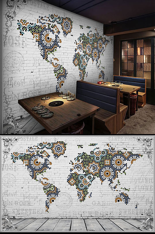 世界地图装饰画背景墙-众图网
