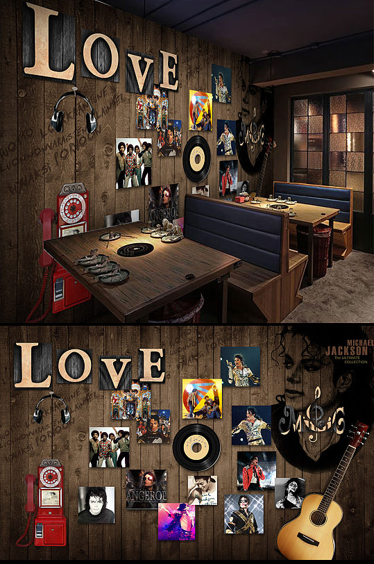 KTV酒吧艺术墙画工装背景墙-众图网