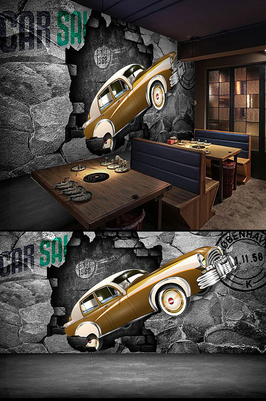 3D工业风背景墙-众图网