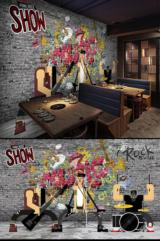 涂鸦摇滚音乐工装背景墙-众图网