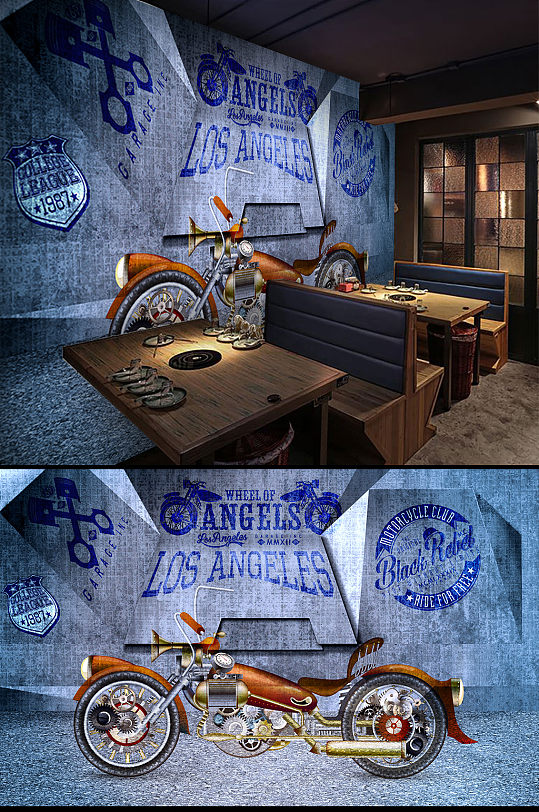 工业风3D立体背景墙-众图网