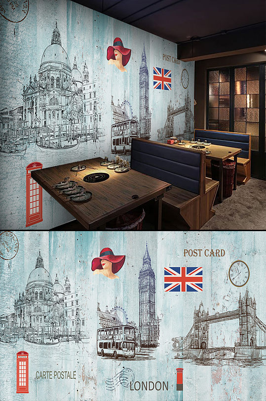 欧美风复古怀旧工装背景墙-众图网