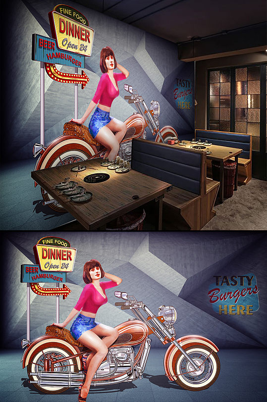 欧美风工装背景墙-众图网