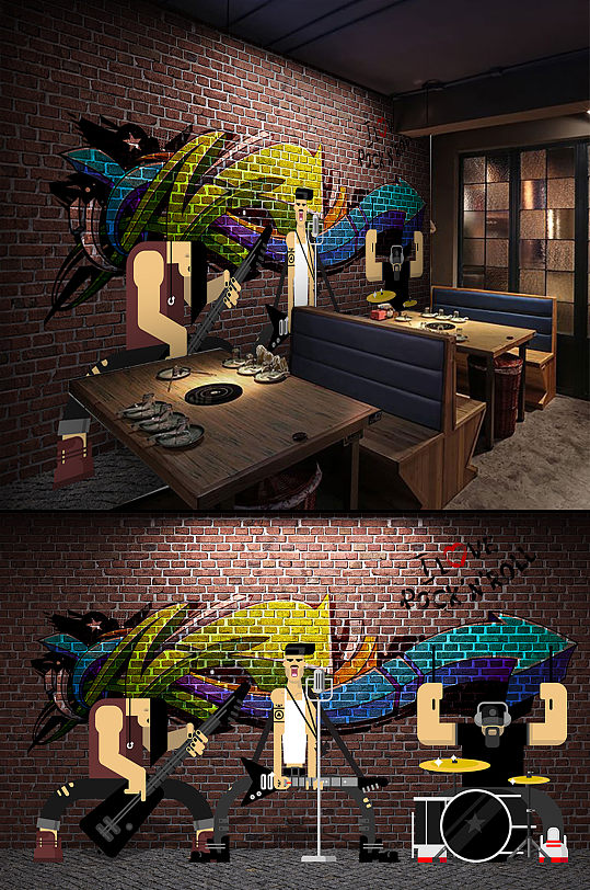 摇滚乐红砖背景墙