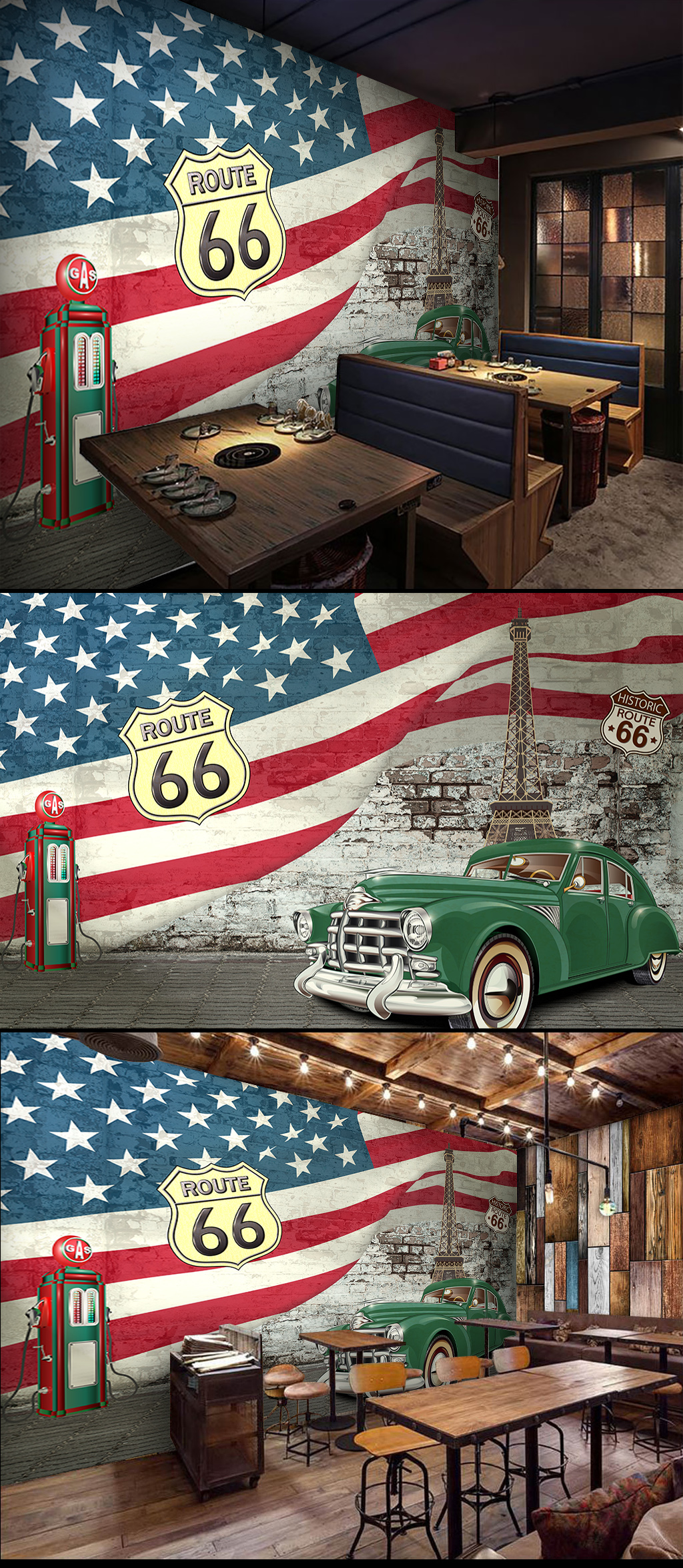 欧美风复古怀旧工装背景墙