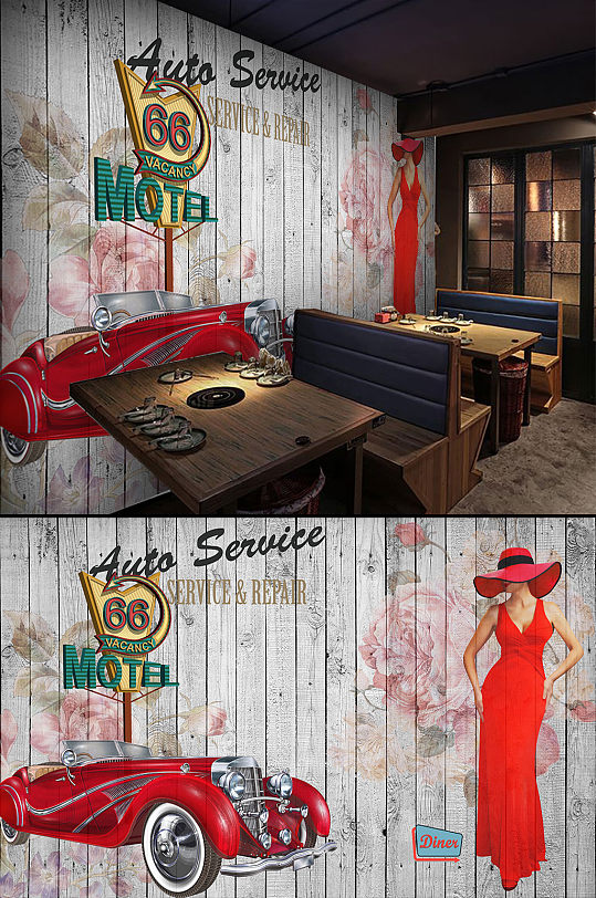 复古怀旧工装背景墙-众图网