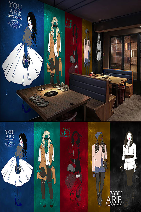 服装设计工作室背景墙-众图网