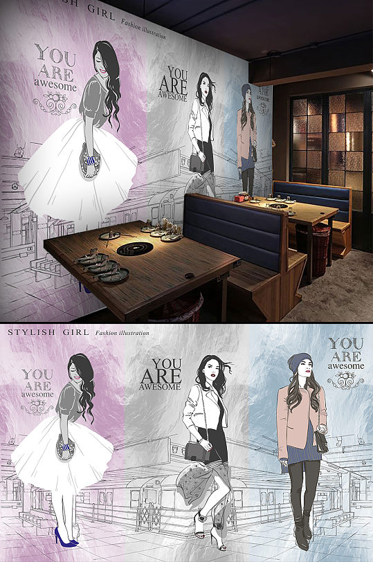 时尚女装店工装背景墙-众图网