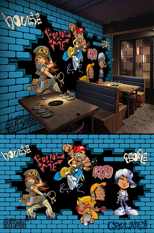 摇滚音乐ktv酒吧手绘墙画背景墙设计