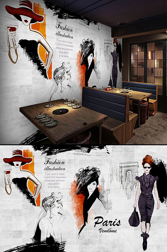 高端服装定制工作室背景墙-众图网