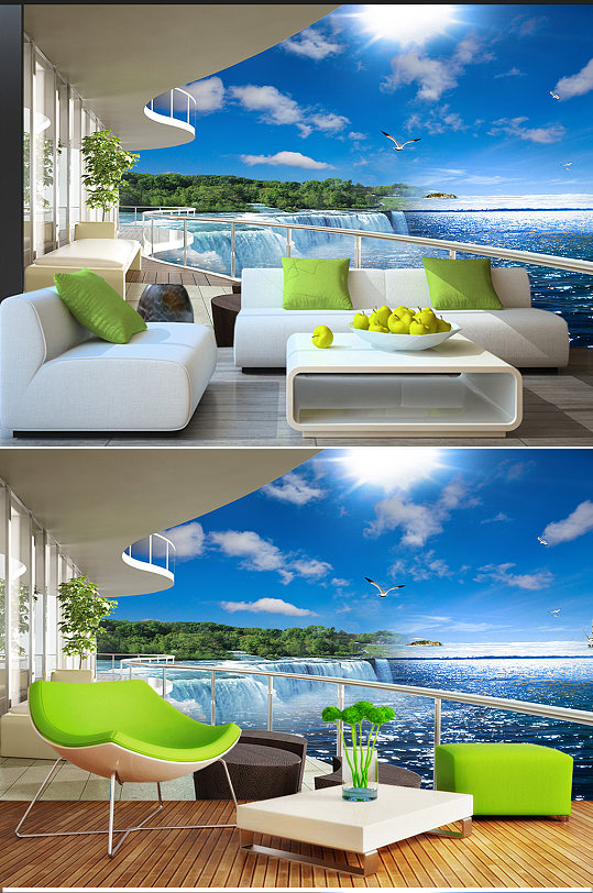 现代简约海景背景墙-众图网