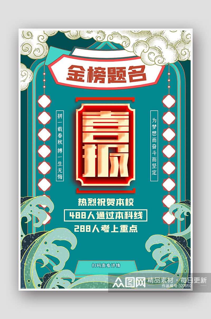 毕业季中国风高考喜报金榜题名宣传海报素材