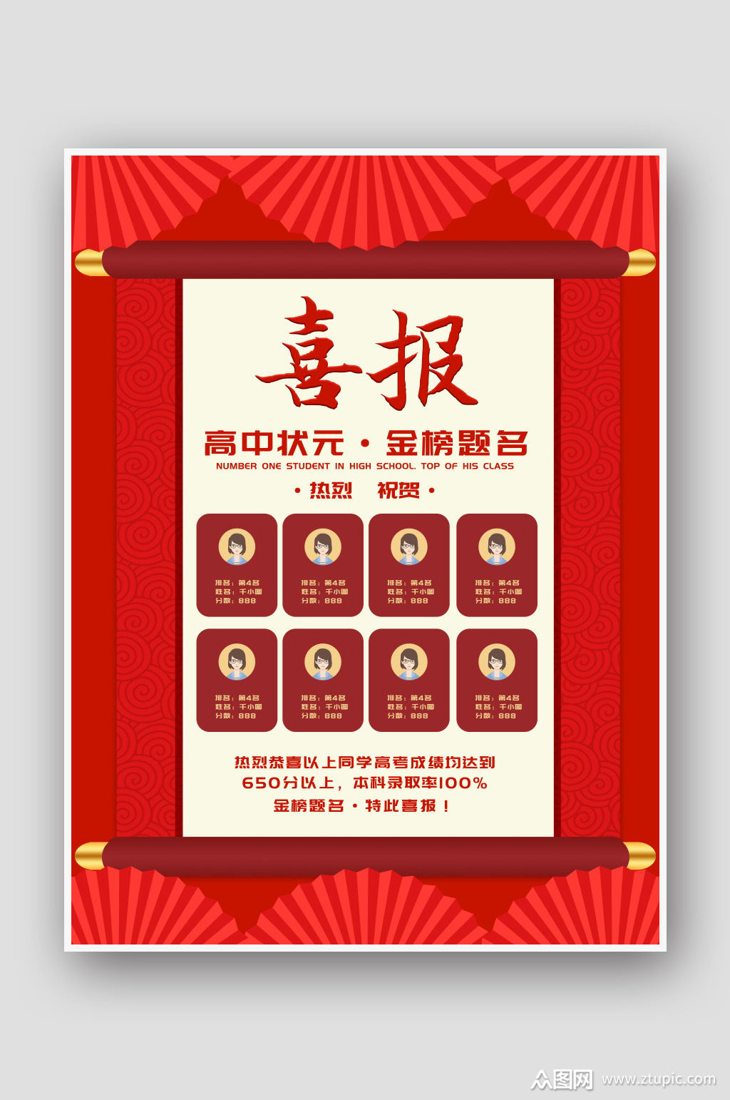 简约高考喜报海报