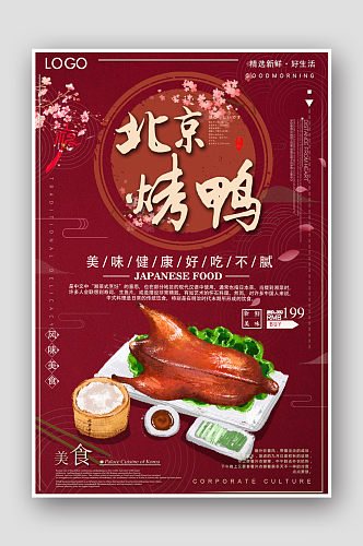 北京烤鸭餐饮美食海报