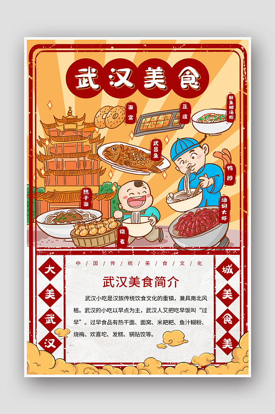 特色传统小吃武汉热干面美食海报