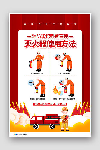 灭火器使用方法消防知识科普宣传海报