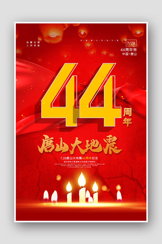 红色大气纪念唐山大地震周年海报