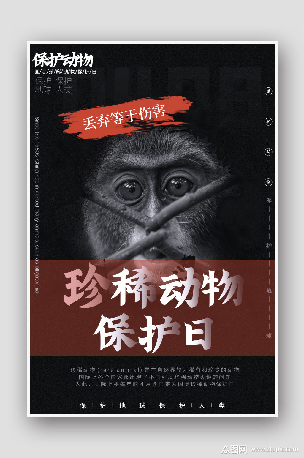 珍稀动物保护日保护野生动物公益海报