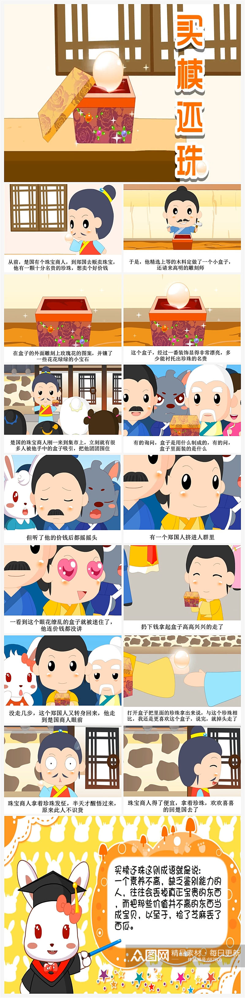 买椟还珠卡通插画儿童成语故事绘本 小学生故事分享ppt素材