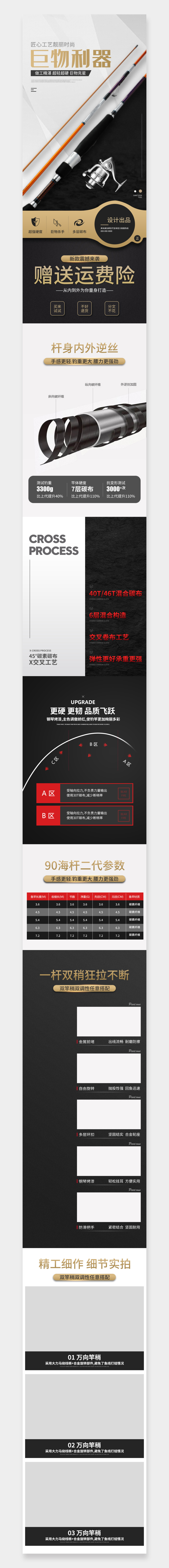 简约大气时尚钓鱼竿详情页设计素材素材