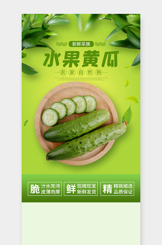 简约风绿色黄瓜蔬菜水果详情页