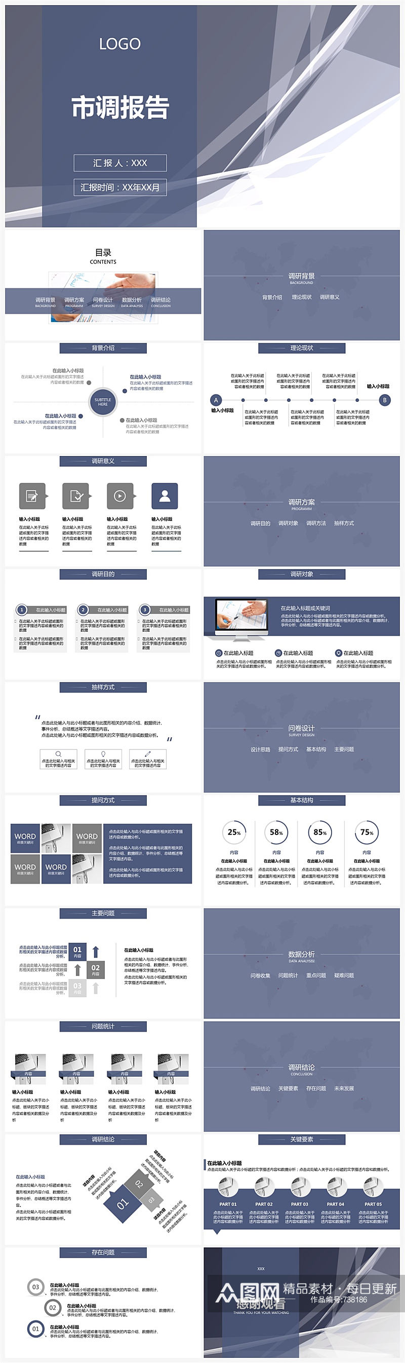 创意蓝色建材市场调查报告ppt模板素材