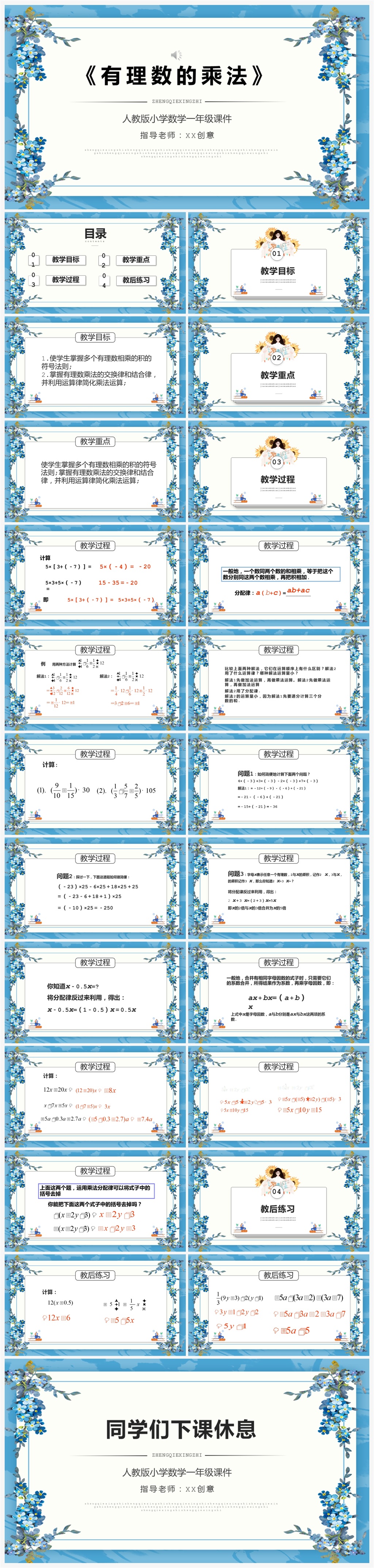 小学数学课件1年级有理数的乘法模板素材