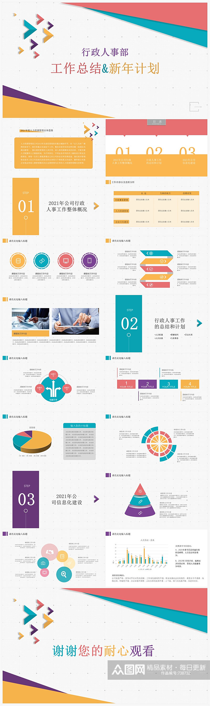 行政人事部工作总结报告PPT模板素材