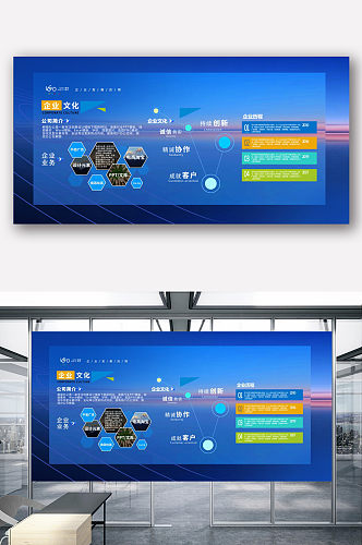 蓝色时尚企业文化墙公司简介展板上墙 企业宣传栏版面