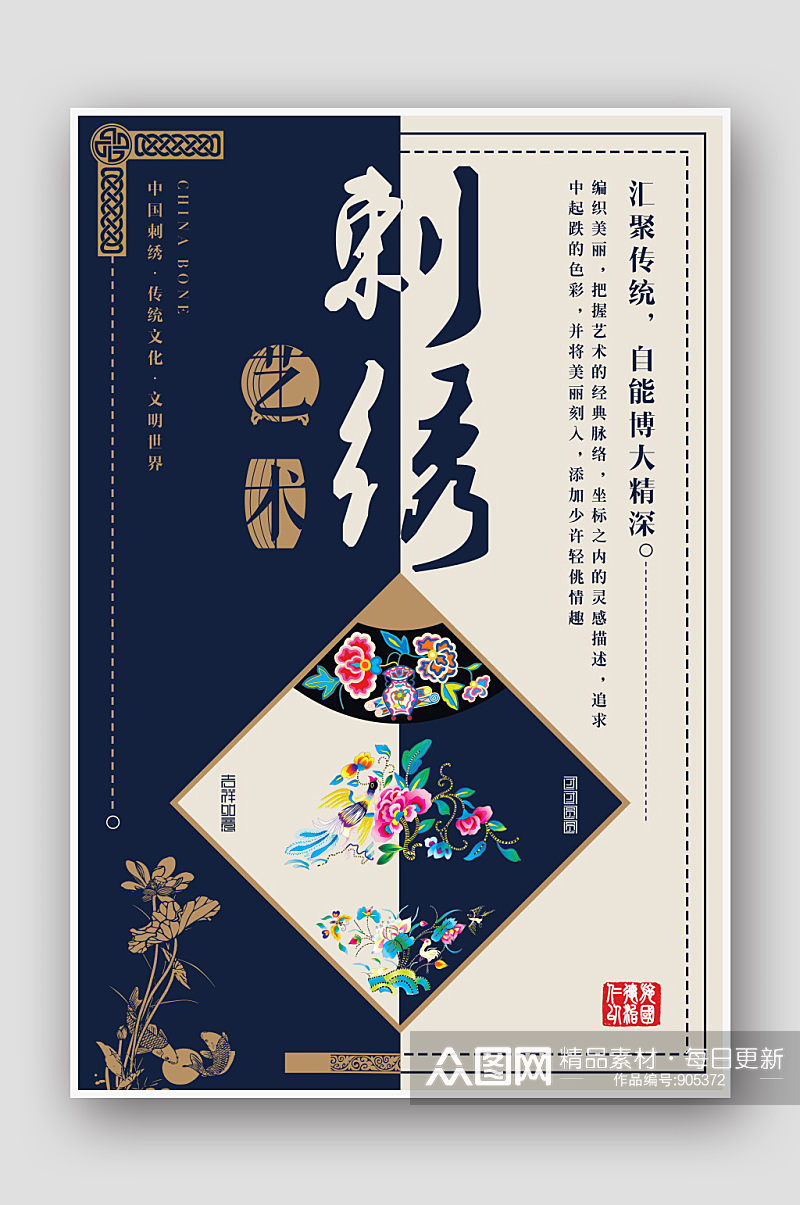中国风传统中国刺绣海报素材