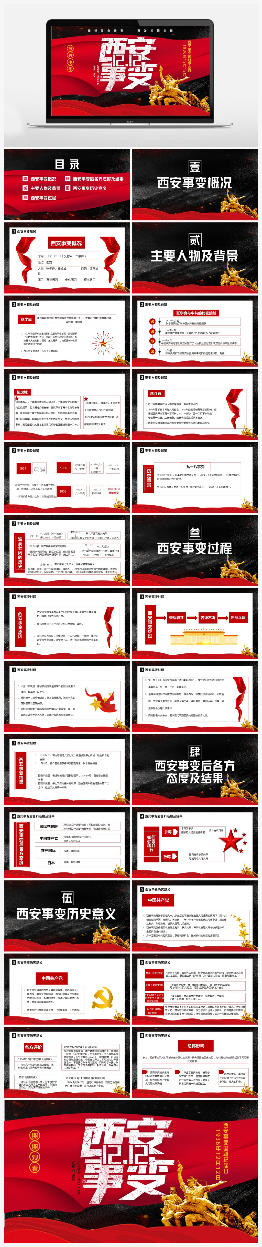 西安事变纪念缅怀革命先烈西安背景PPT模板素材