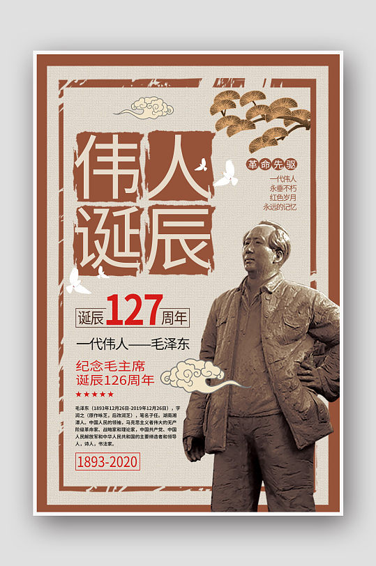伟人诞辰毛主席诞辰127周年简约海报