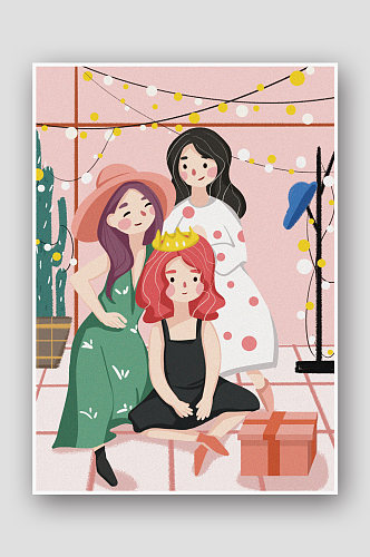 三八妇女节女性粉色插画女神节